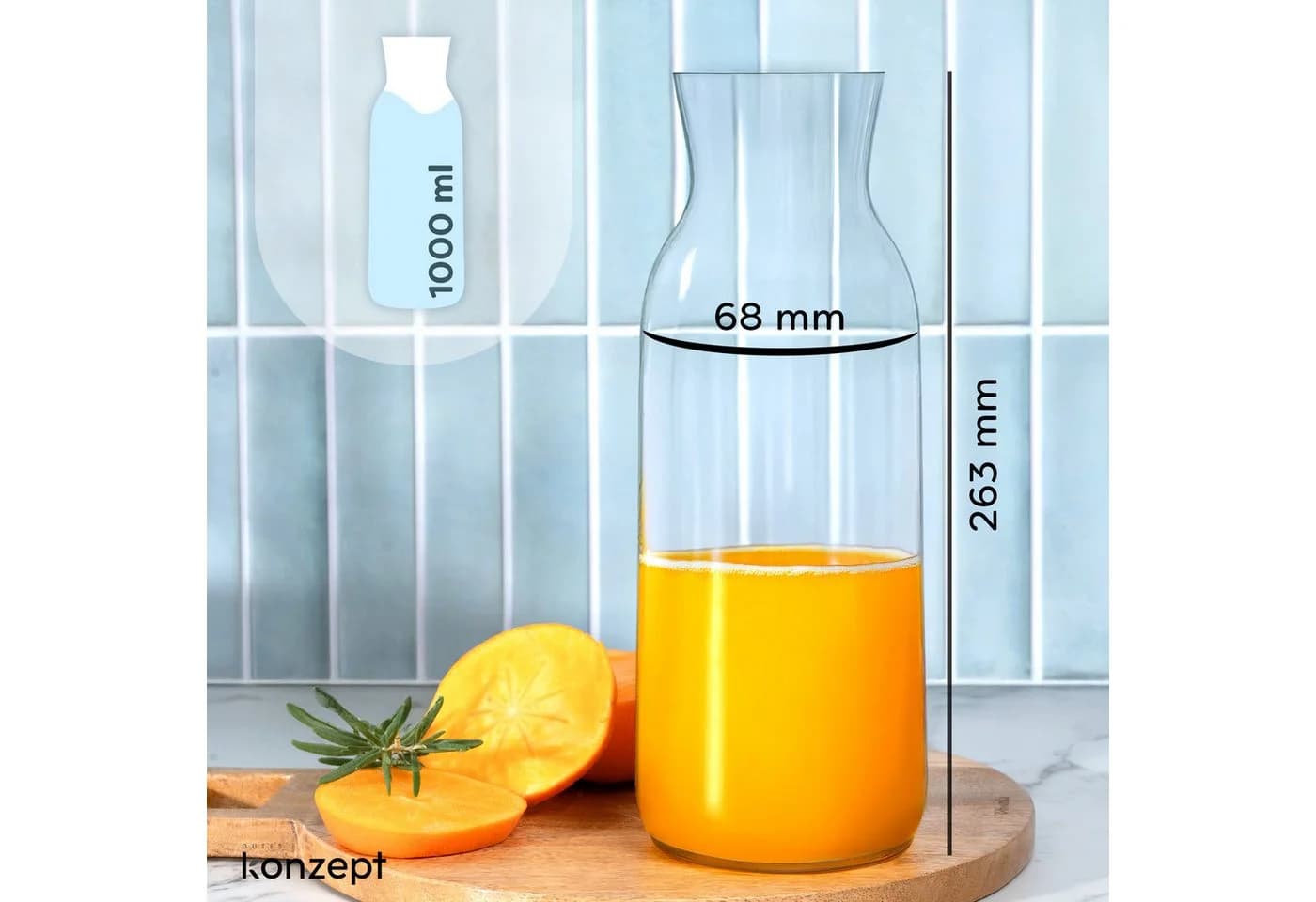 KONZEPT Wasserkaraffe 1 Liter Glas Transparent 3-tlg.