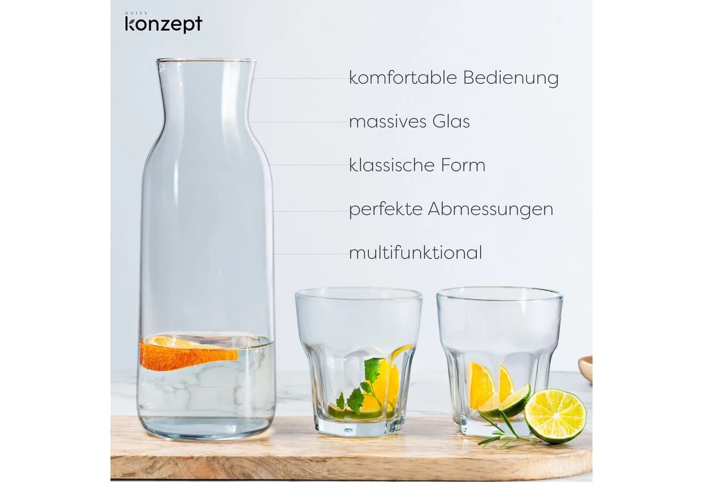 KONZEPT Wasserkaraffe 1 Liter Glas Transparent 3-tlg. - Bild 4