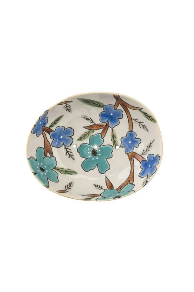 Tranquillo Seifenschale oval blau handbemalt mit Blumenmuster - Bild 2