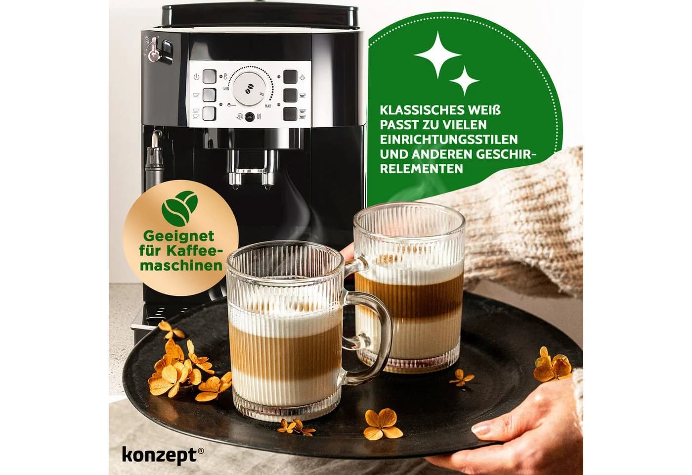 KONZEPT Kaffeegläser Set 6-tlg. 350ml Geriffelt mit Henkel Transparent - Bild 3