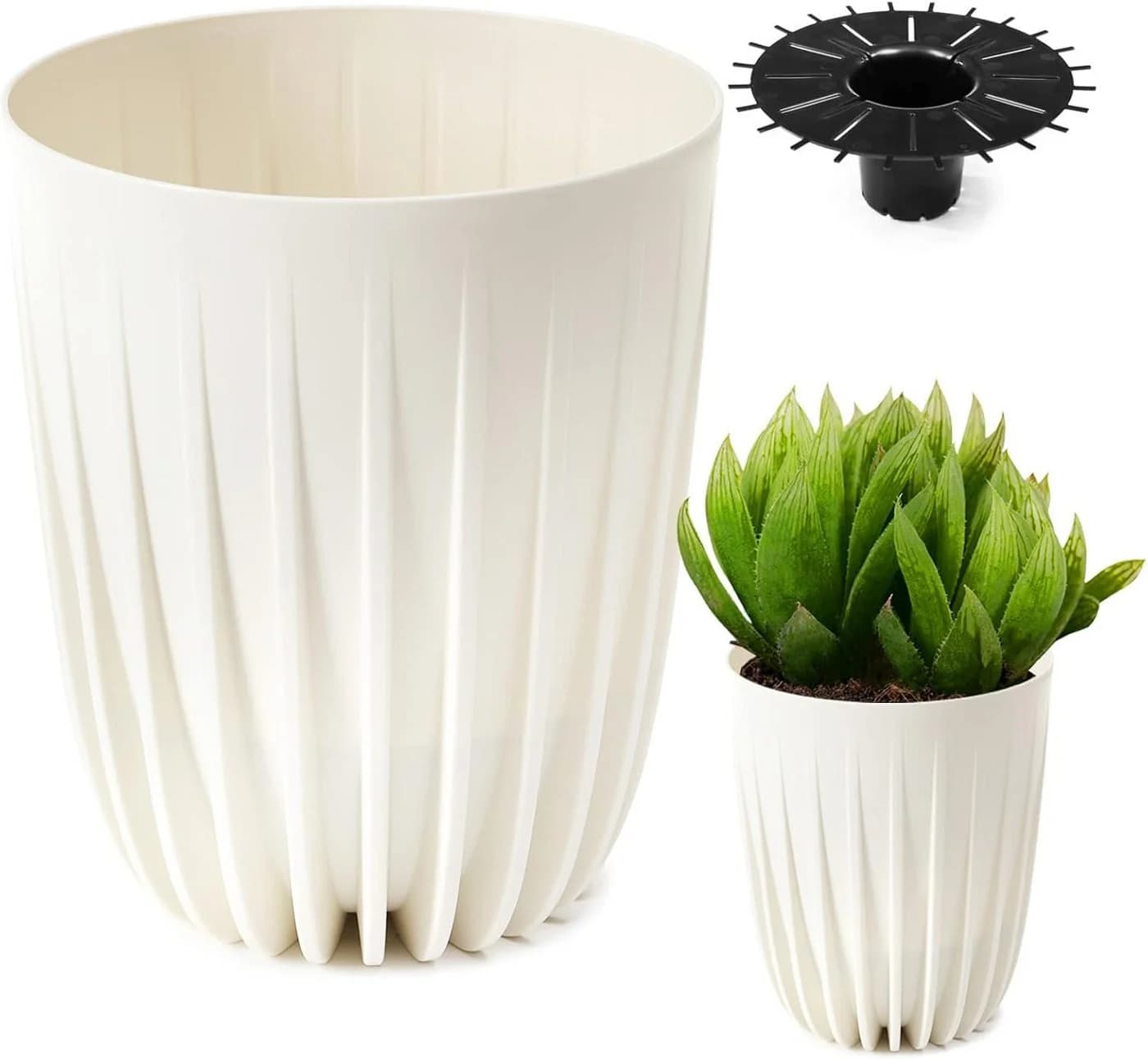 KONZEPT Hoher Blumentopf Weiß mit Drainagesystem für Balkon & Garten - Bild 2