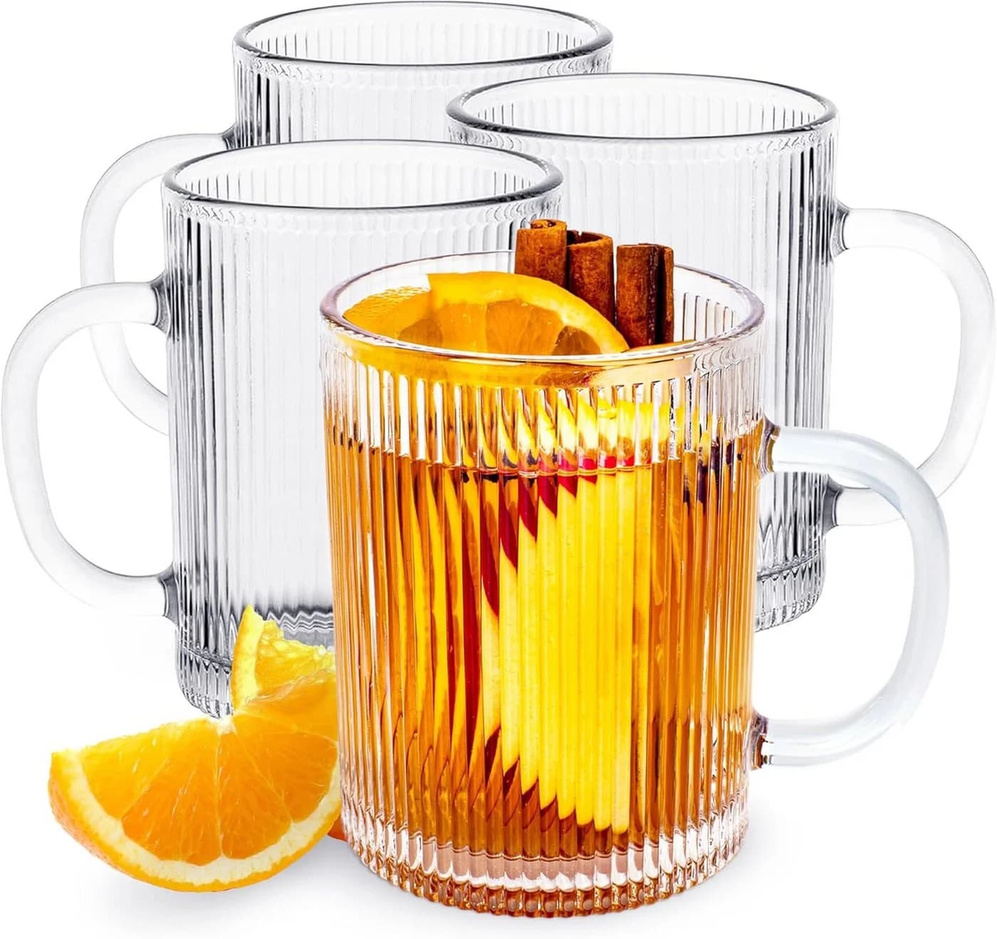 KONZEPT Kaffeeglas-Set 350ml mit Henkel Geriffelt Transparent - Bild 2