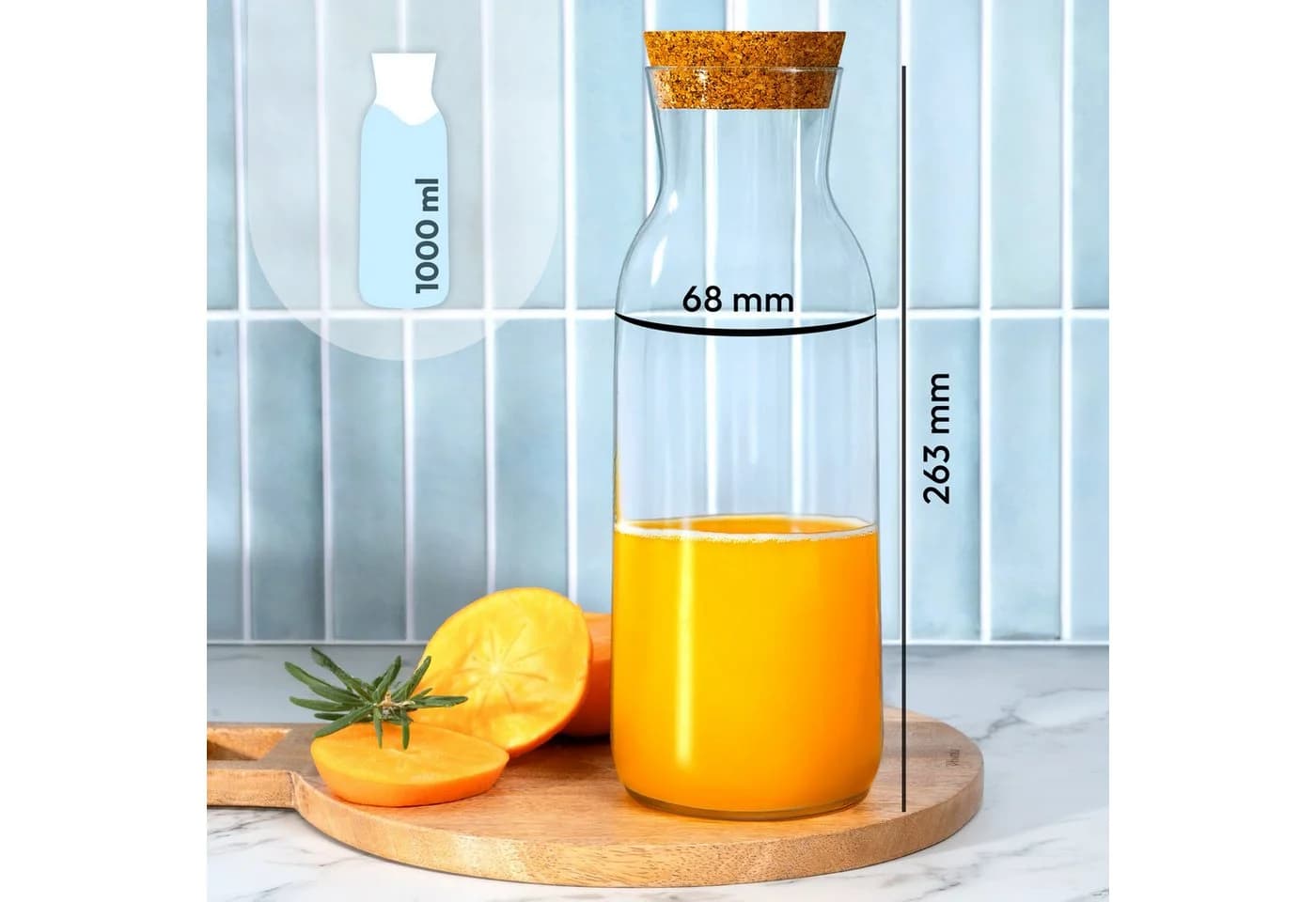 KONZEPT Wasserkaraffe 1 Liter Glas mit Korkdeckel