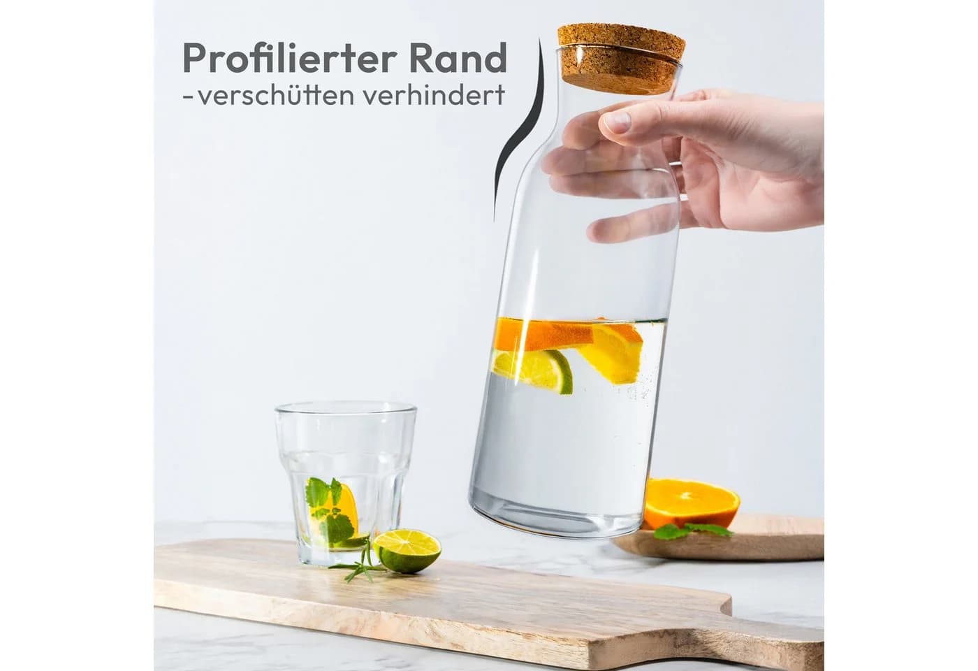 KONZEPT Wasserkaraffe 1 Liter Glas mit Korkdeckel - Bild 3