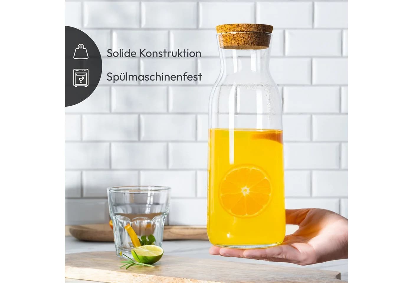 KONZEPT Wasserkaraffe 1 Liter Glas mit Korkdeckel - Bild 5