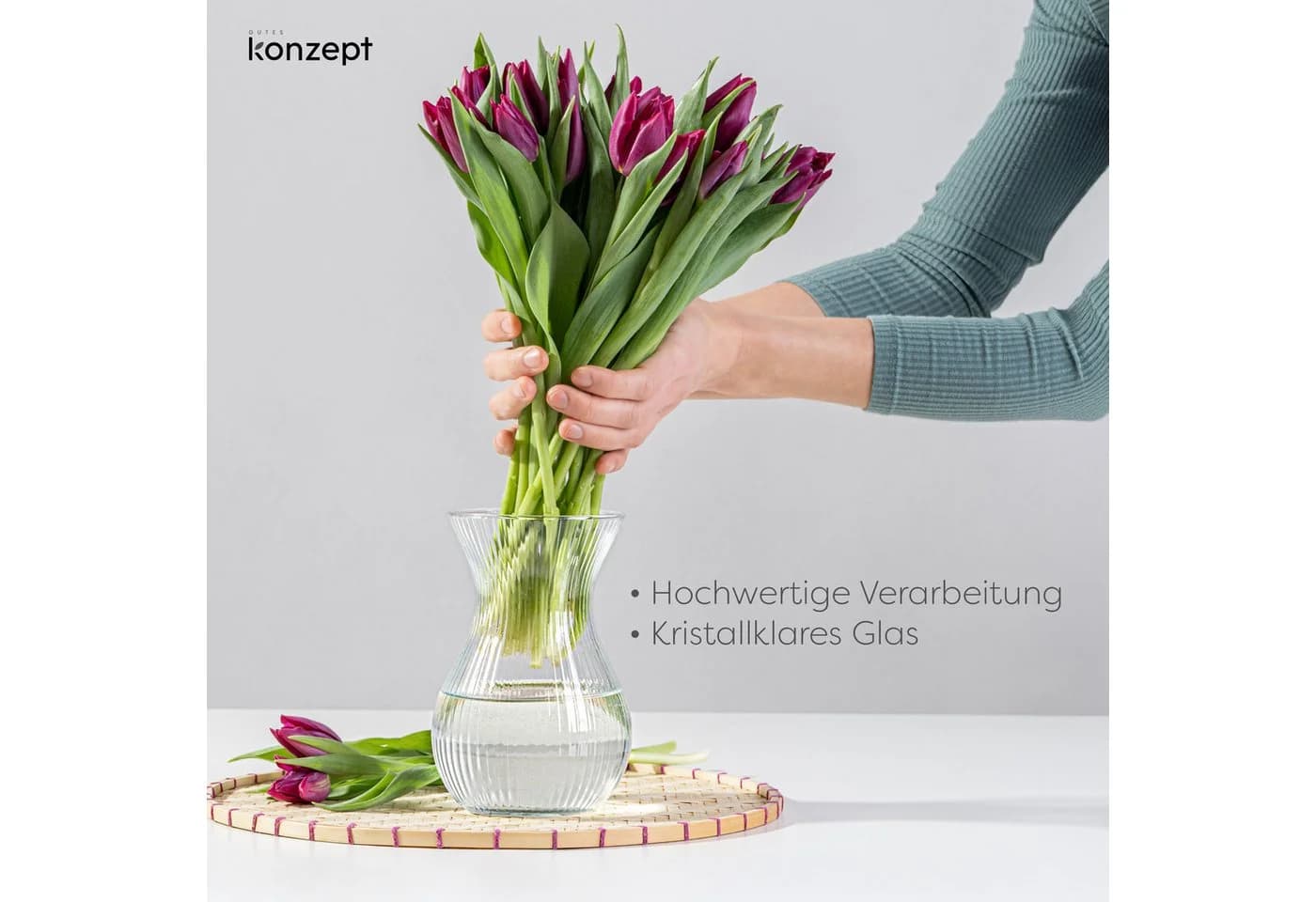 KONZEPT Tischvase Glasvase Geriffelt Set 2 St Transparent - Bild 3