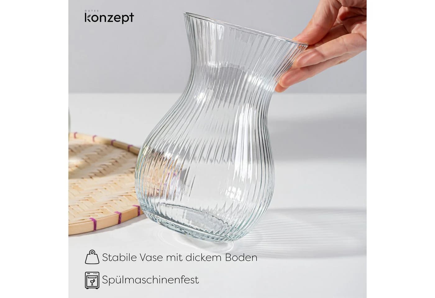 KONZEPT Tischvase Glasvase Geriffelt Set 2 St Transparent - Bild 5