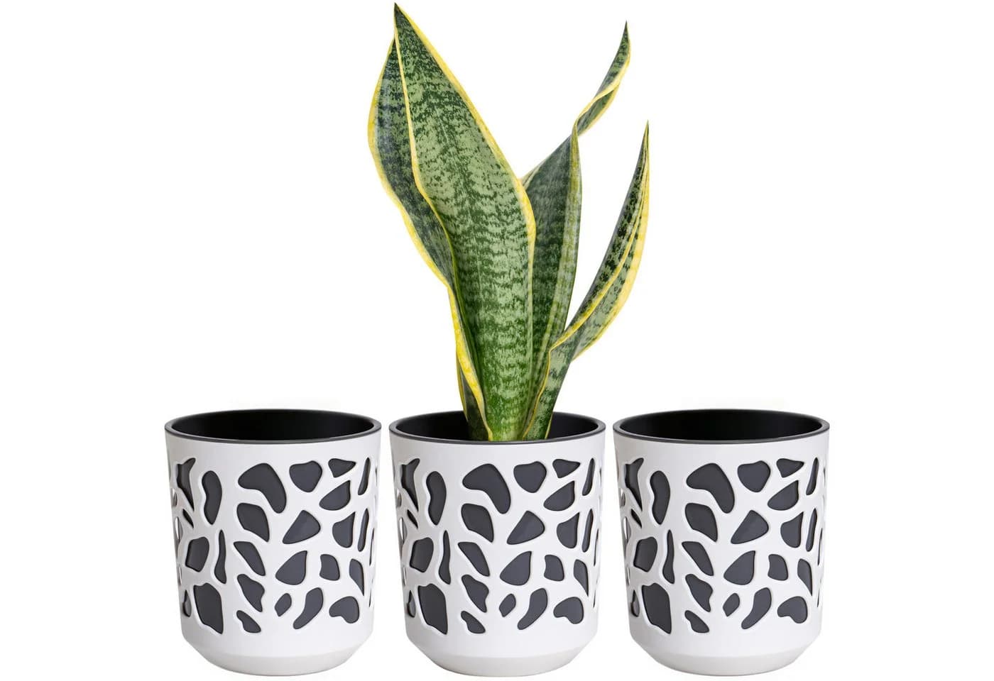 KONZEPT Blumentopf 3er Set klein Ø 14cm Anthrazit-creme Kunststoff - Bild 2