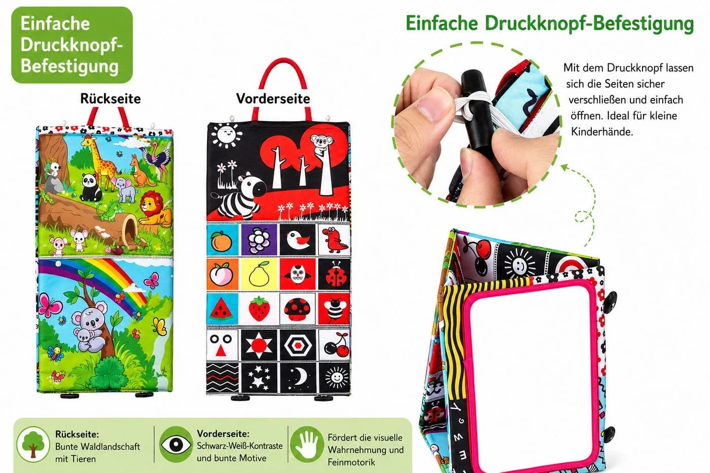 Auney Faltbarer Baby-Spiegel mit Beißring & Kontrastmotiven - Bild 4