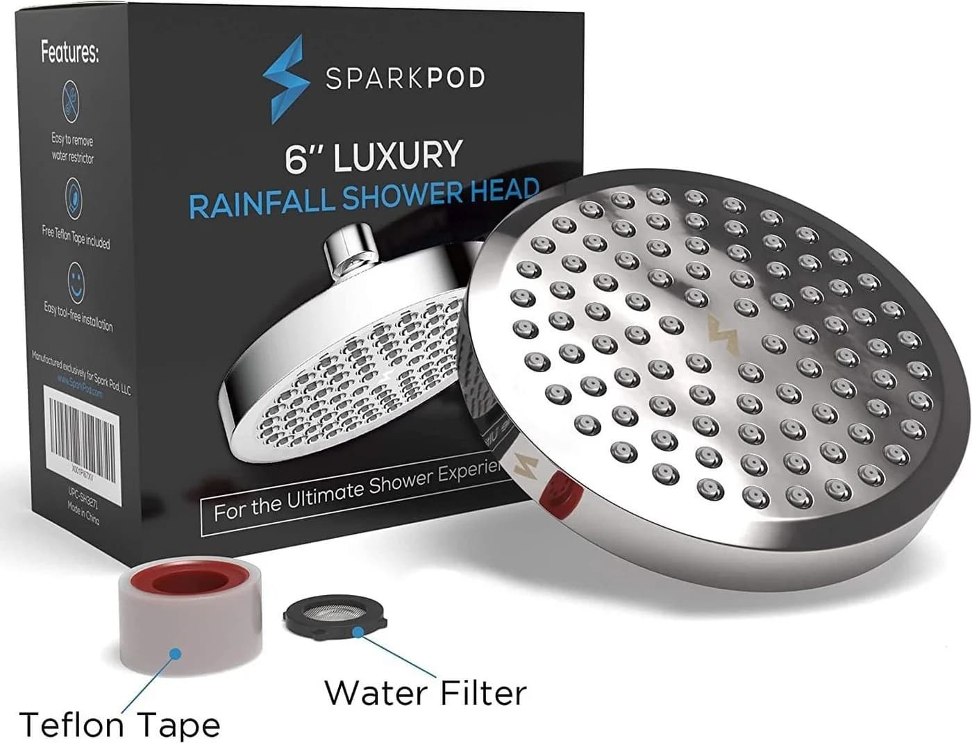sparkpod Regenduschkopf Luxus XL Hochdruck mit Anti-Kalk-Düsen