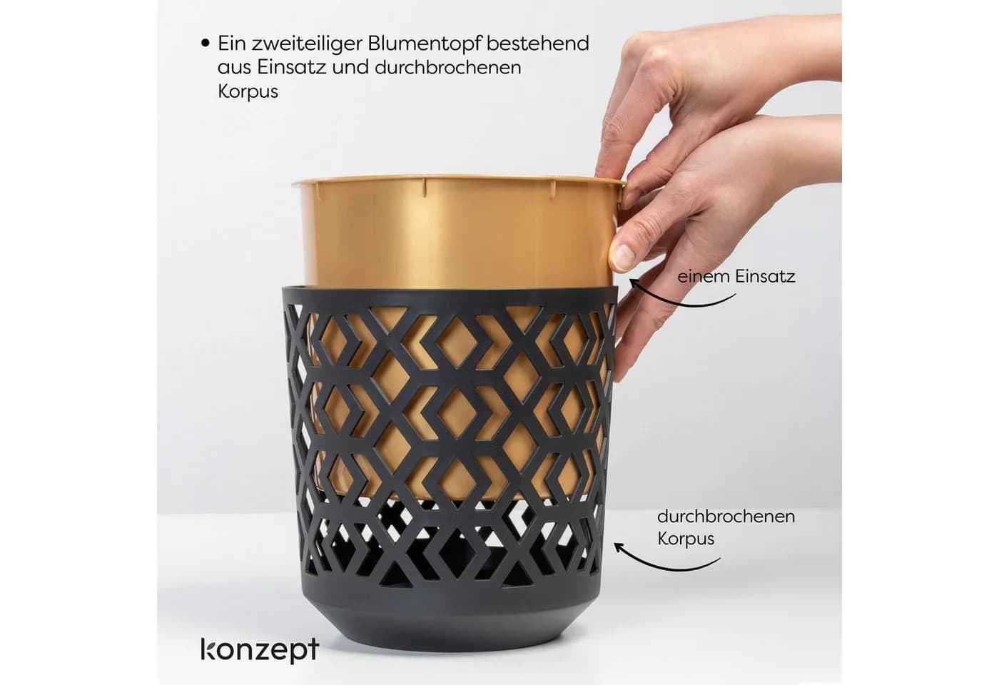 KONZEPT Blumentopf Übertopf Set Gold-Schwarz für Zimmerpflanzen - Bild 5