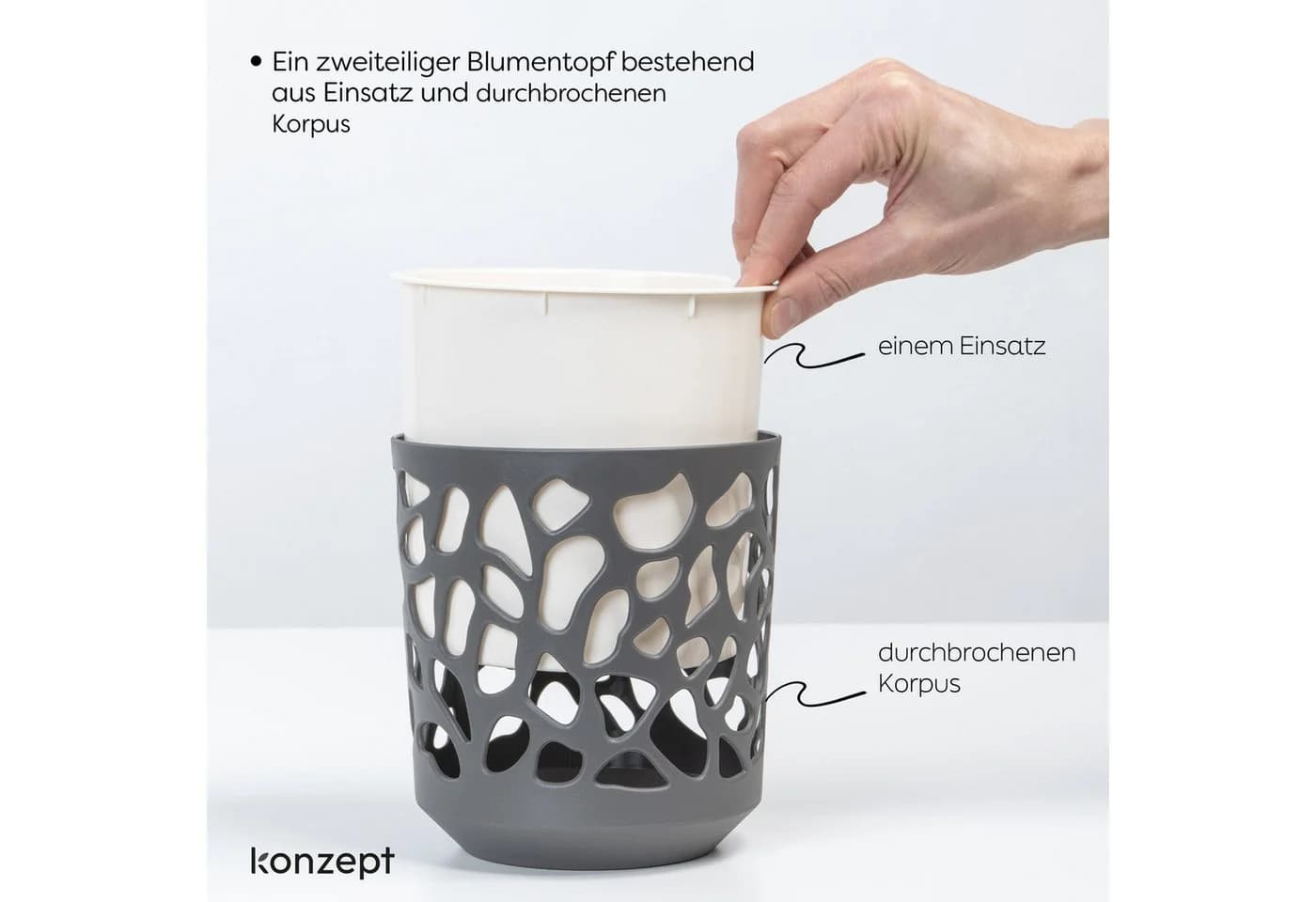 KONZEPT Blumentopf 3er Set beige/grau Polypropylen