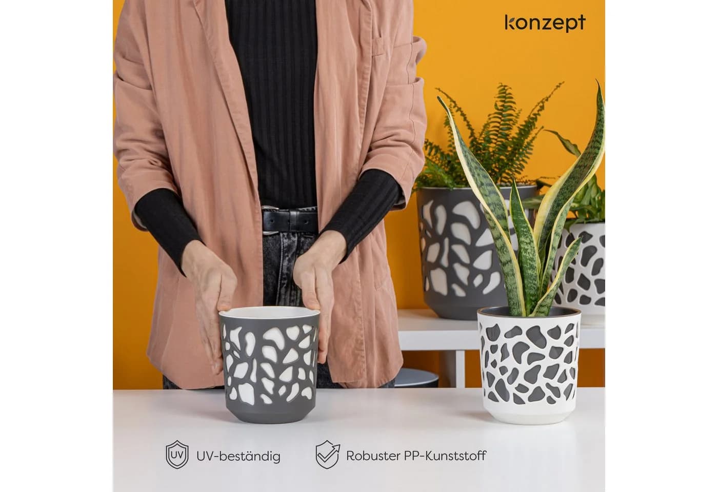 KONZEPT Blumentopf 3er Set beige/grau Polypropylen - Bild 3