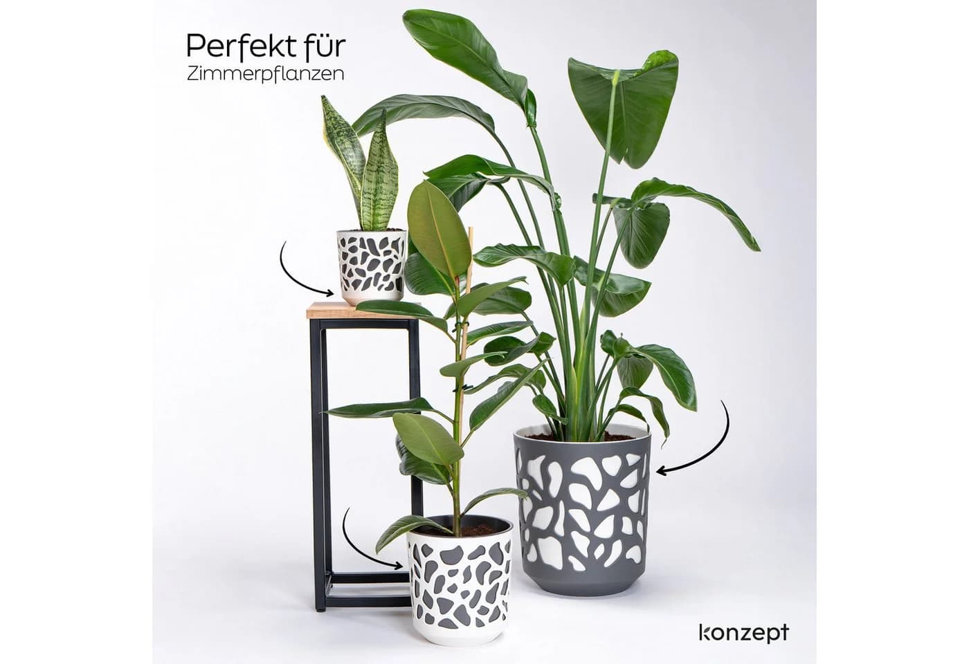 KONZEPT Blumentopf 3er Set beige/grau Polypropylen - Bild 5