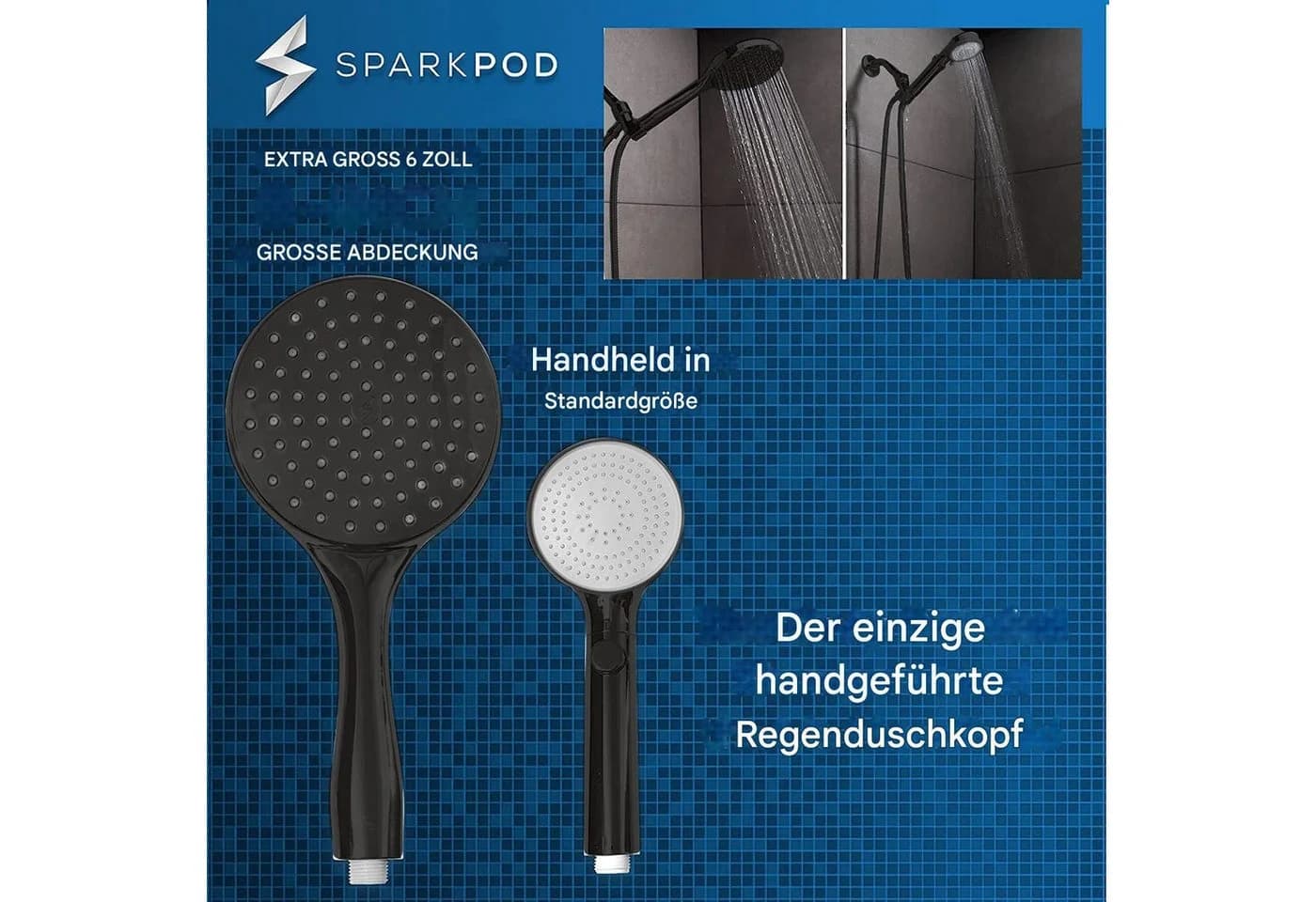 sparkpod Handbrause XXL Regendusche Hochdruck Schwarz Matt - Bild 4
