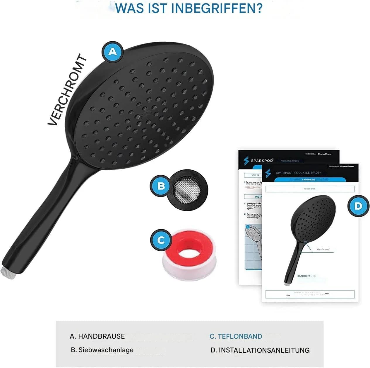 sparkpod Handbrause XXL Regendusche Hochdruck Schwarz Matt - Bild 5