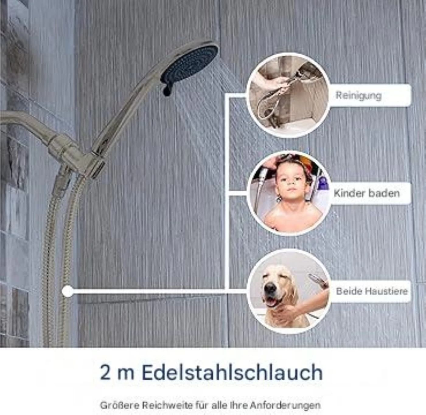 SparkPod Brauseschlauch 2m Edelstahl Werkzeuglos