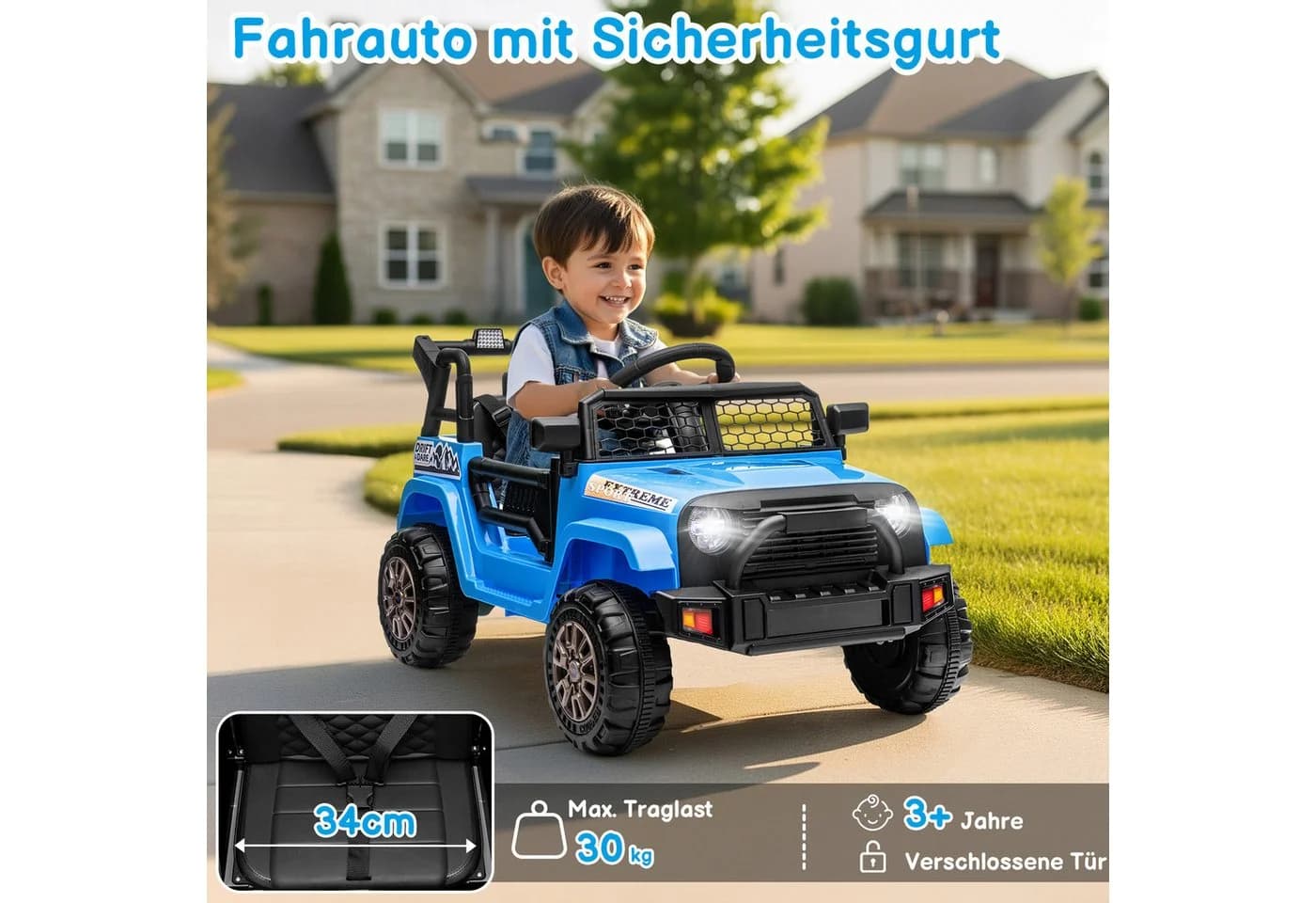 LALAHO Elektro-Kinderauto Aufsitz-Jeep mit Fernbedienung und Musik - Bild 5