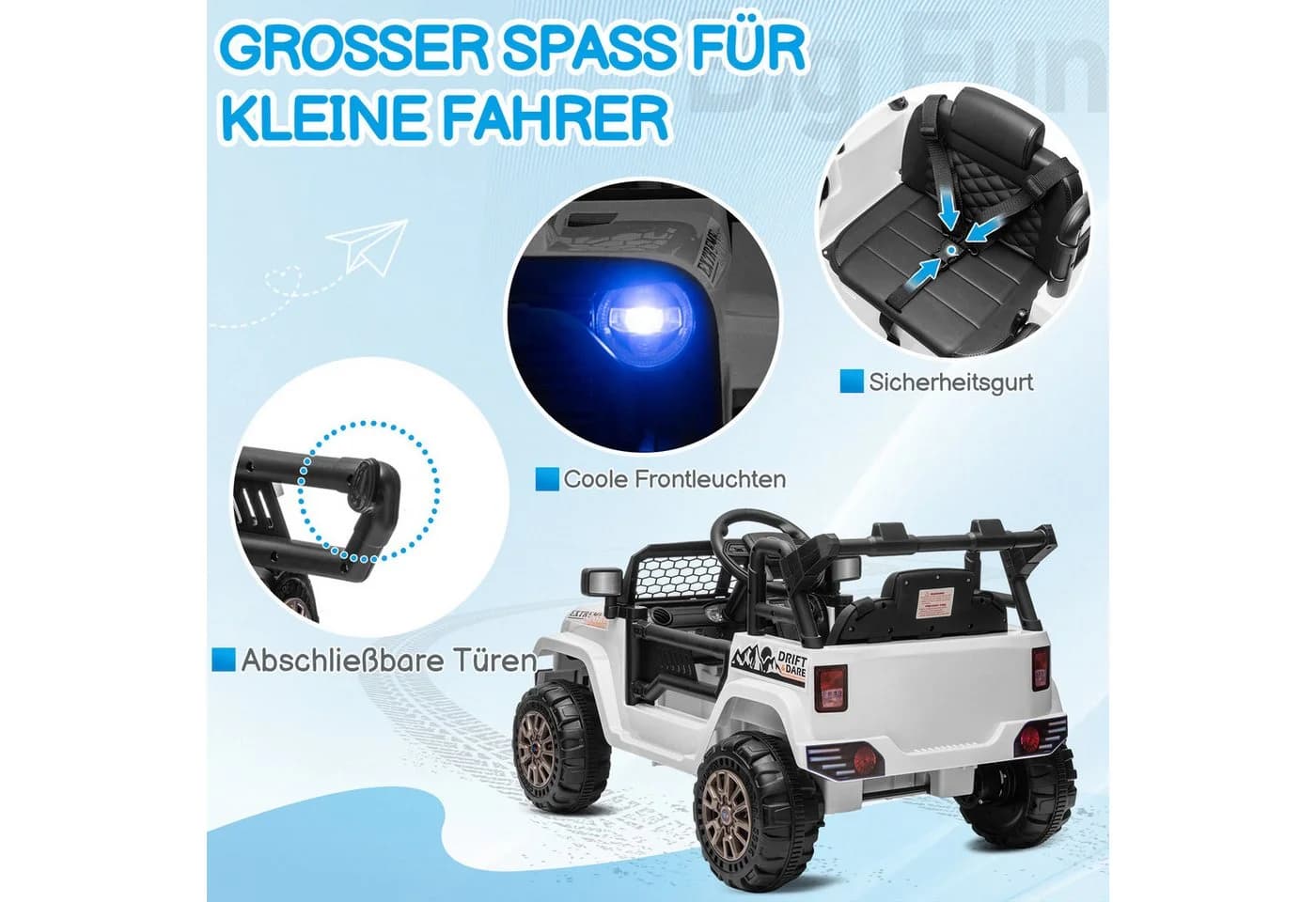 LALAHO Elektro-Kinderauto Aufsitz-Jeep mit Fernbedienung und Licht