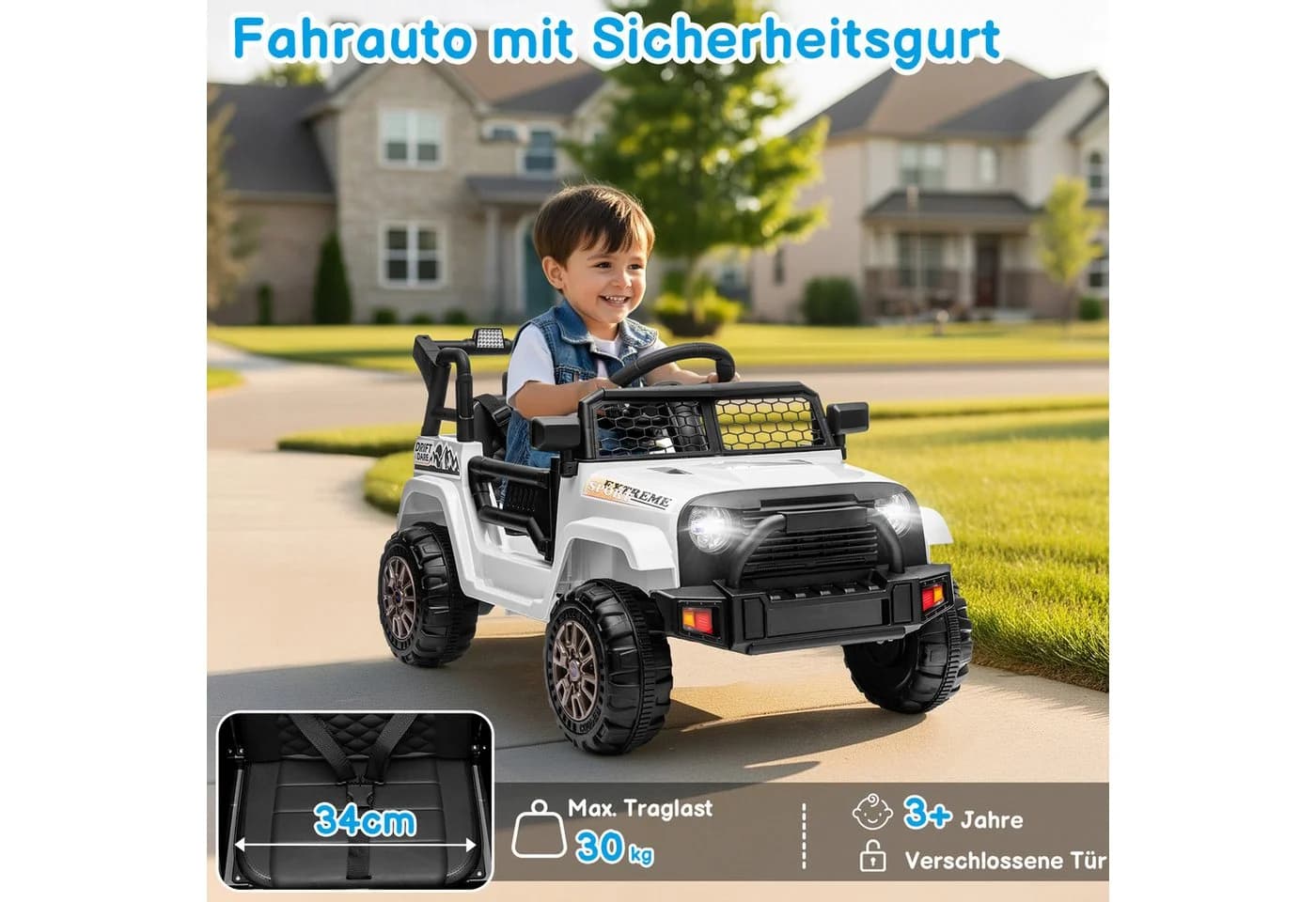 LALAHO Elektro-Kinderauto Aufsitz-Jeep mit Fernbedienung und Licht - Bild 5