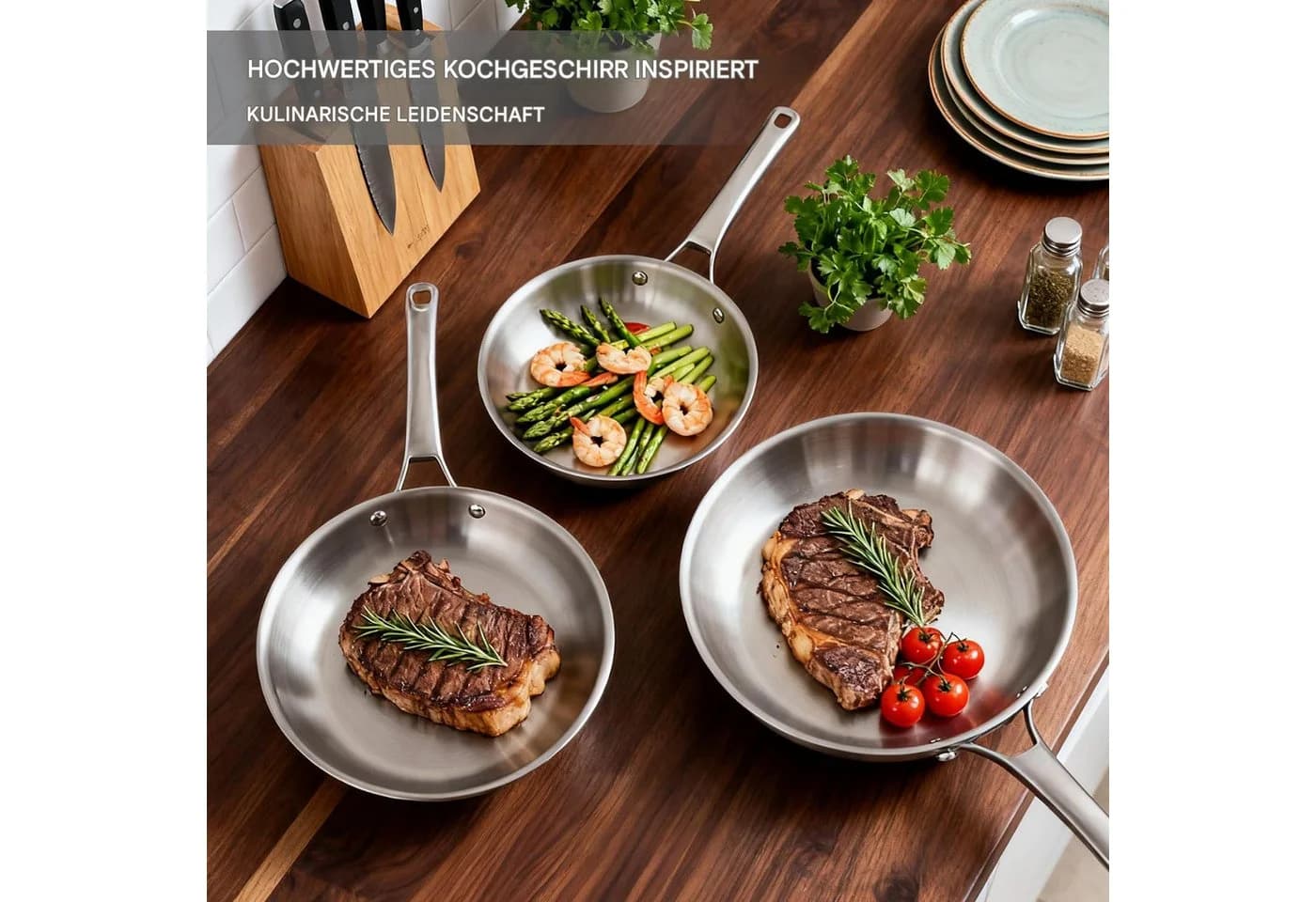 LALAHO Topf-Set Pfannenset 3-teilig 20+24+28 cm aus Edelstahl