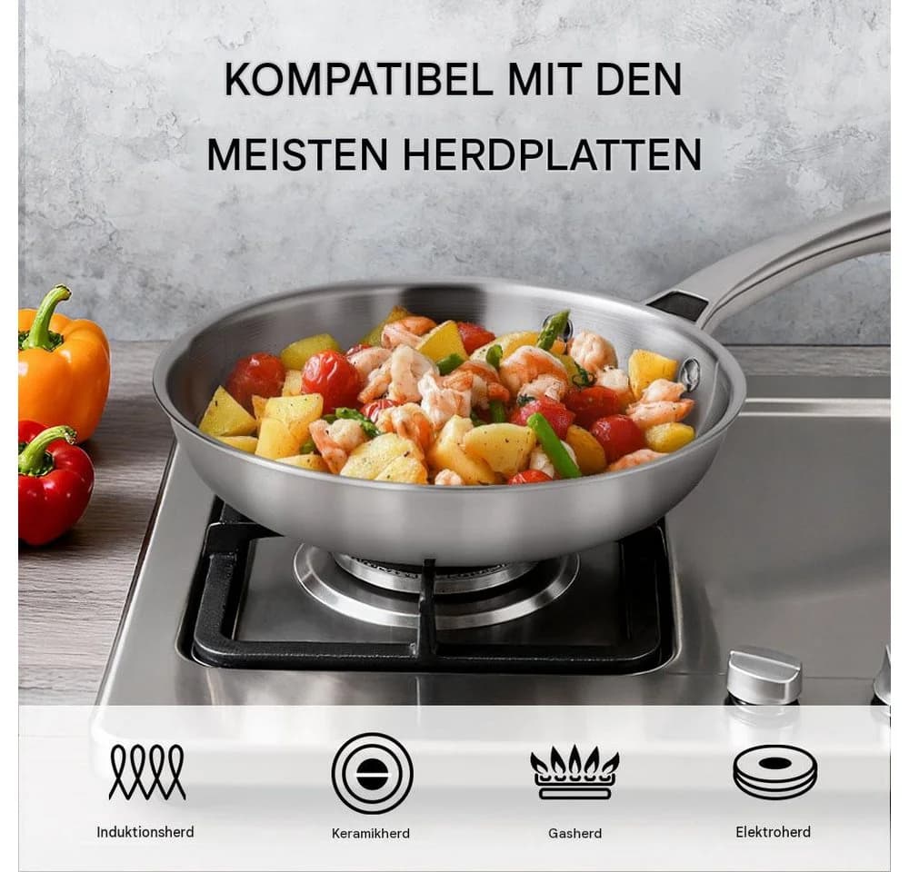 LALAHO Topf-Set Pfannenset 3-teilig 20+24+28 cm aus Edelstahl - Bild 3