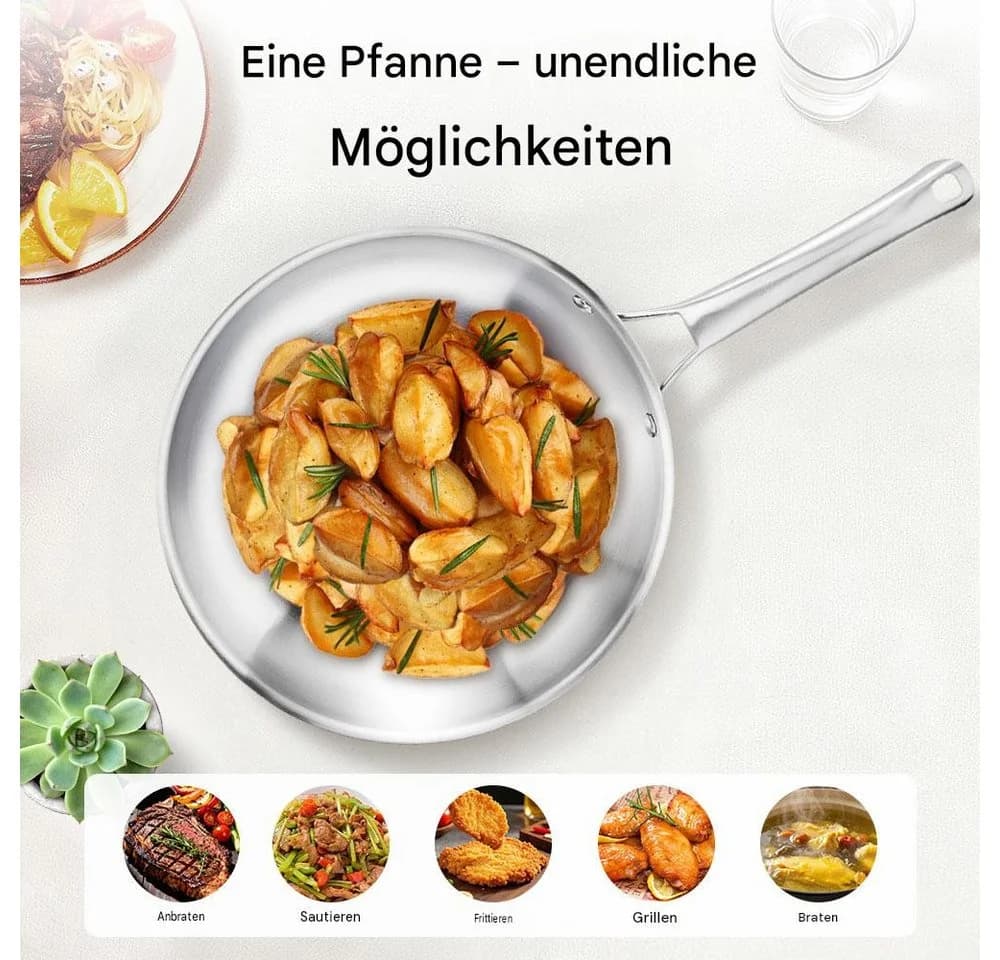 LALAHO Topf-Set Pfannenset 3-teilig 20+24+28 cm aus Edelstahl - Bild 5