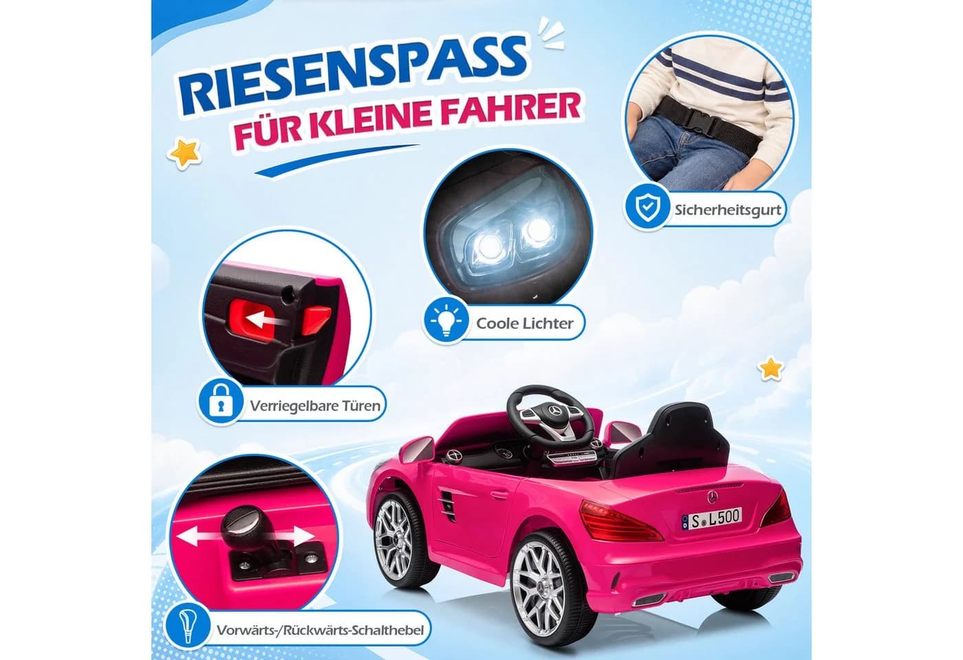 LALAHO Elektro-Kinderauto Mercedes-Benz SL500 Rot mit Fernbedienung
