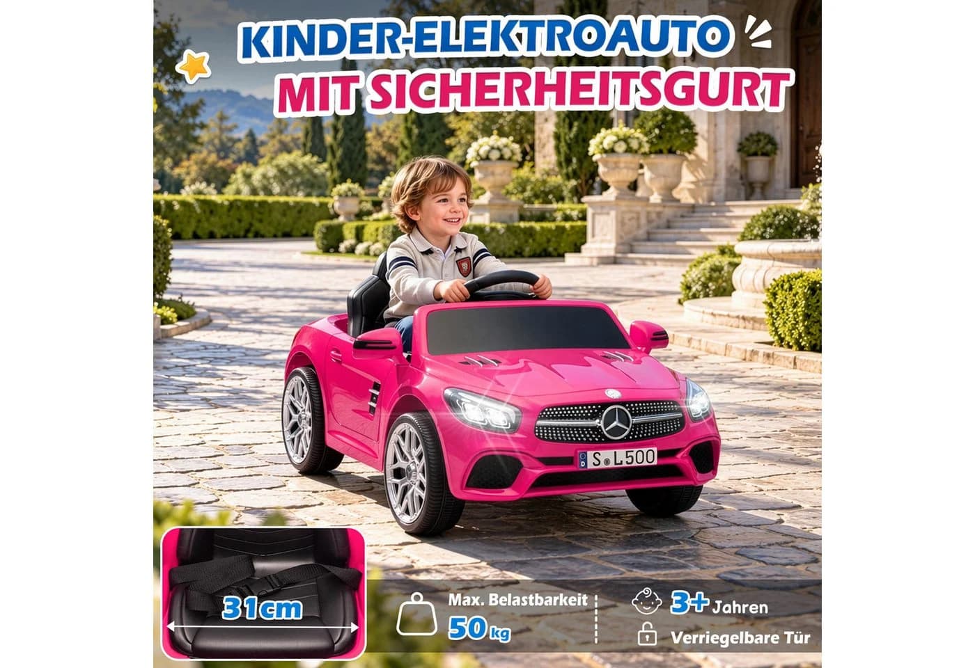 LALAHO Elektro-Kinderauto Mercedes-Benz SL500 Rot mit Fernbedienung - Bild 5