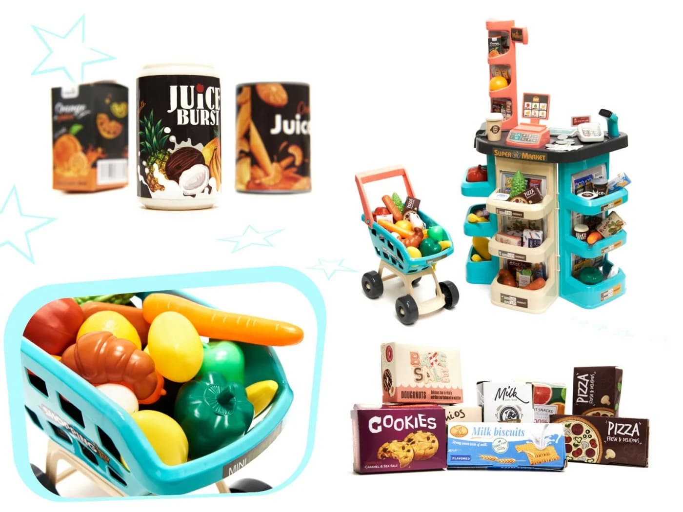 Ikonka Supermarkt Spielset mit Scanner & Kasse – 47 Teile Bunt