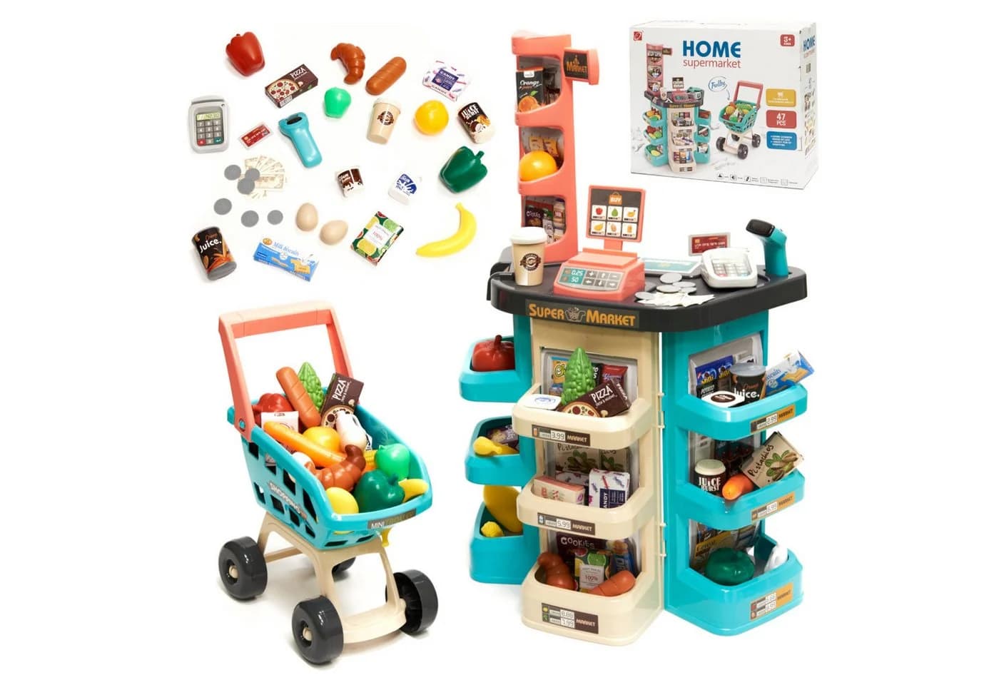 Ikonka Supermarkt Spielset mit Scanner & Kasse – 47 Teile Bunt - Bild 2