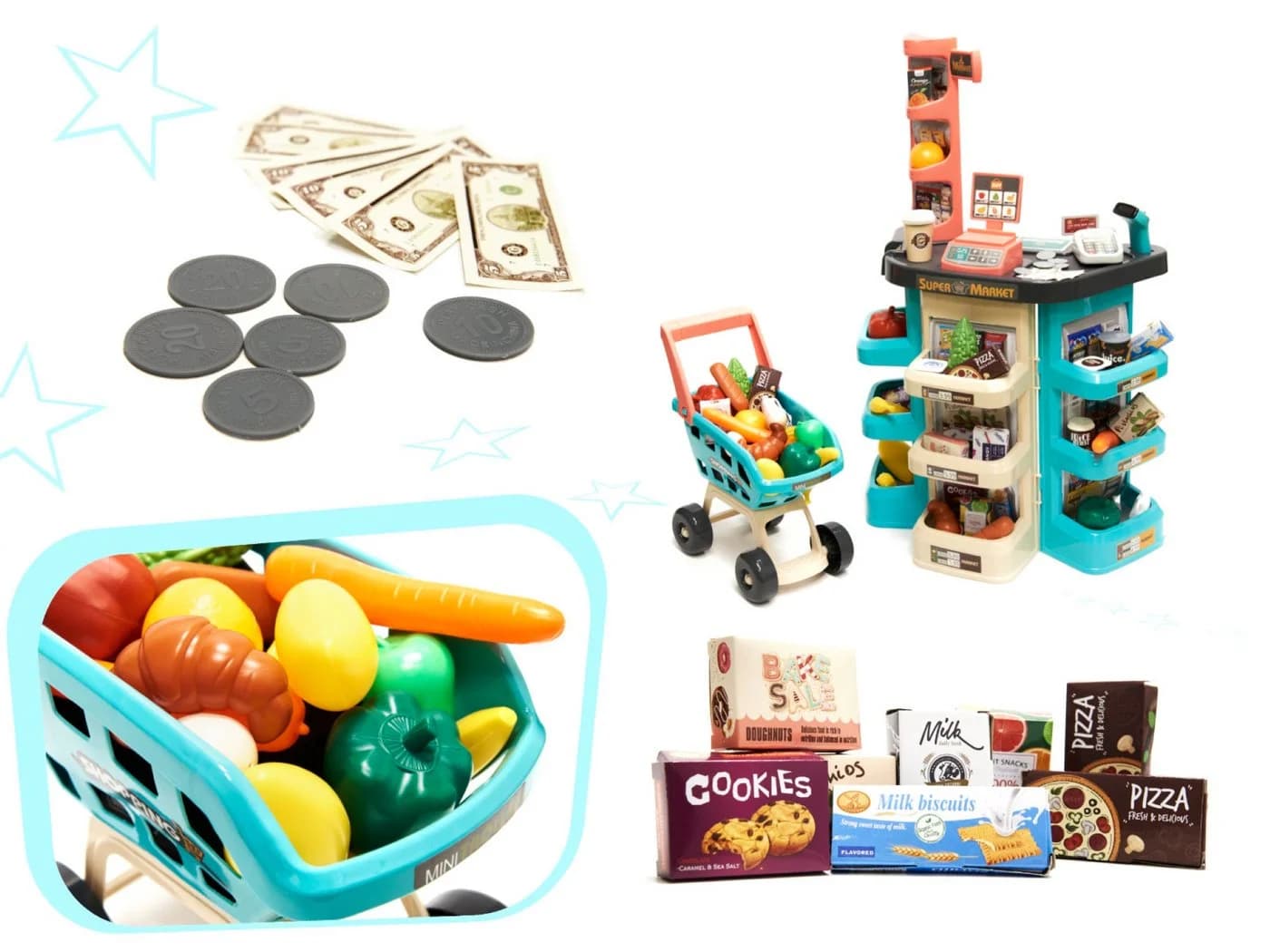 Ikonka Supermarkt Spielset mit Scanner & Kasse – 47 Teile Bunt - Bild 3