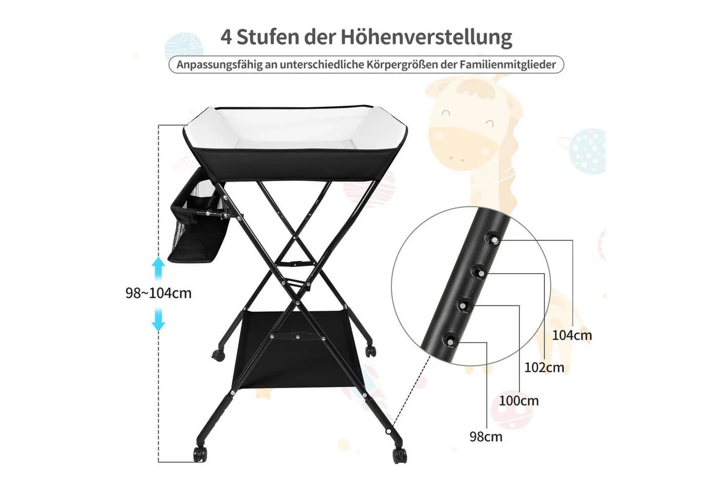 JEOBEST Wickeltisch Klappbar Mit Rollen - Bild 4