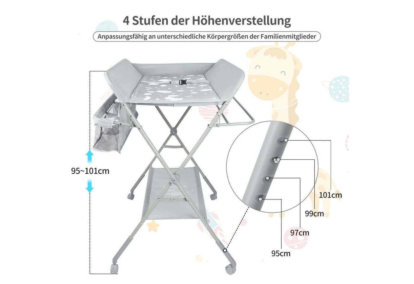 JEOBEST Wickeltisch Mobiler Wickelkommode Klappbar - Bild 3