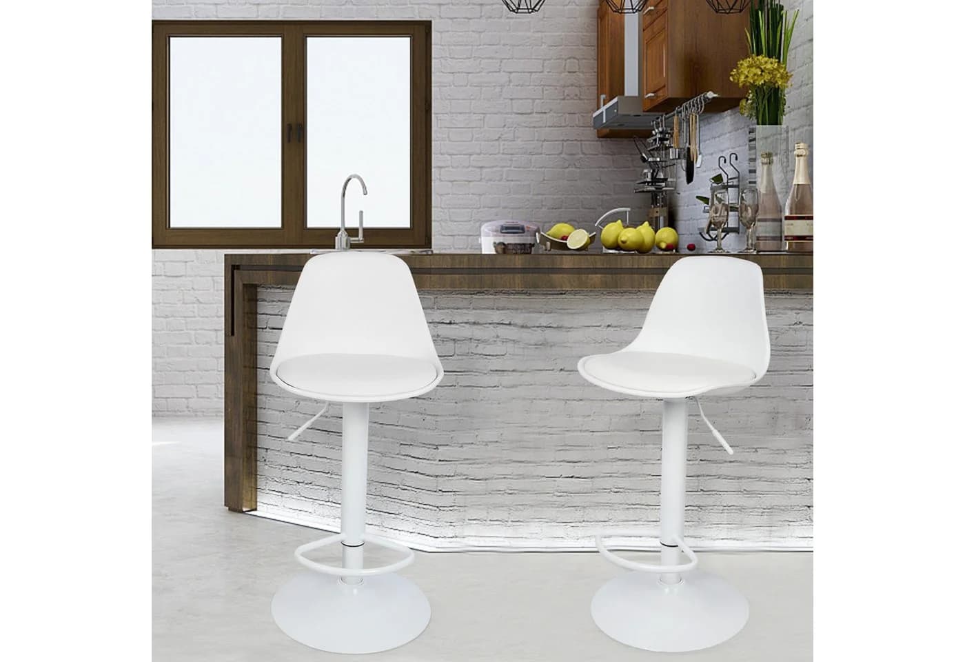 JEOBEST Barhocker Set 2 St. Weiß Kunstleder Höhenverstellbar mit Lehne - Bild 4