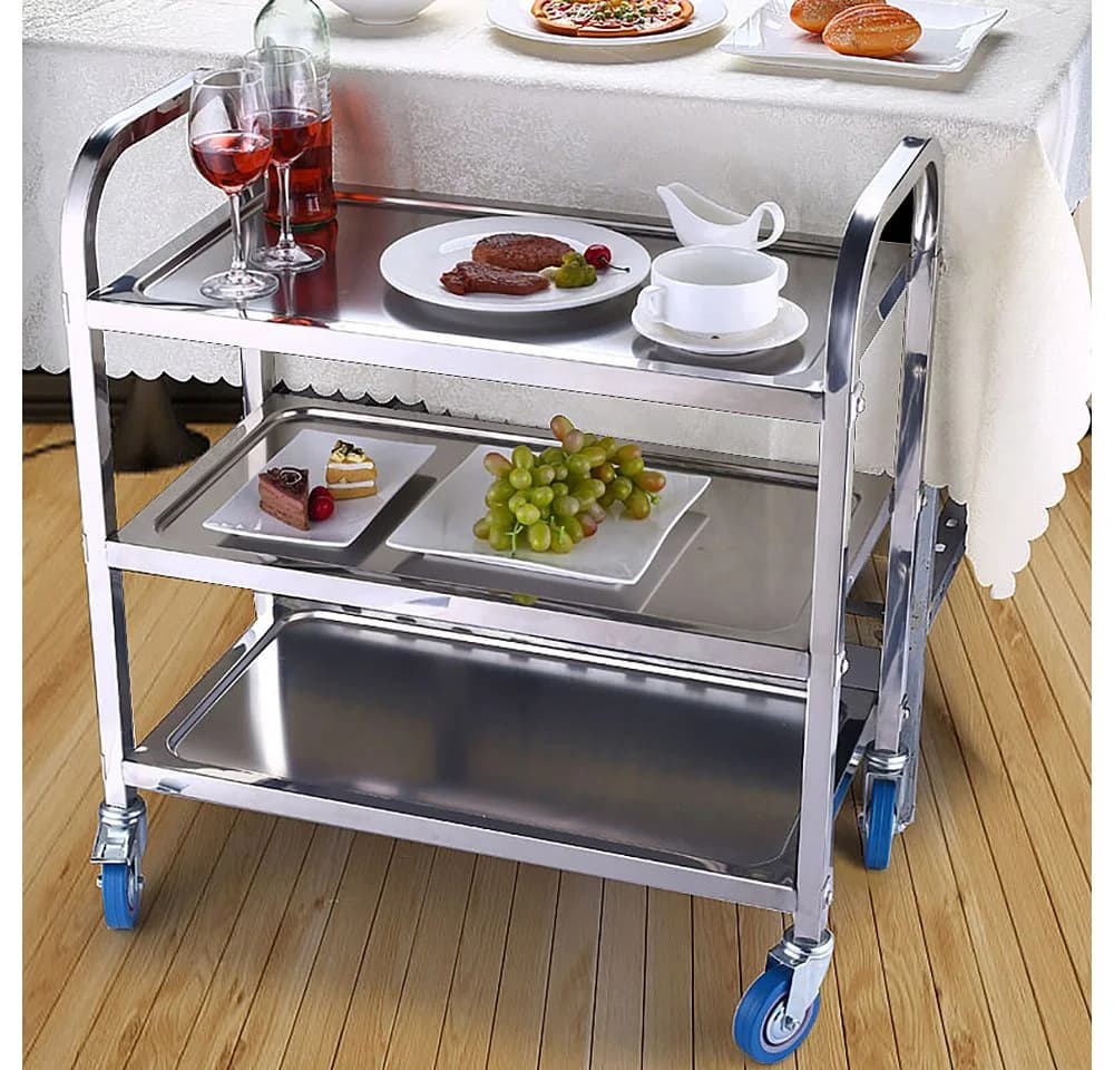 JEOBEST Küchenwagen Catering Servierwagen 3 Böden Edelstahl