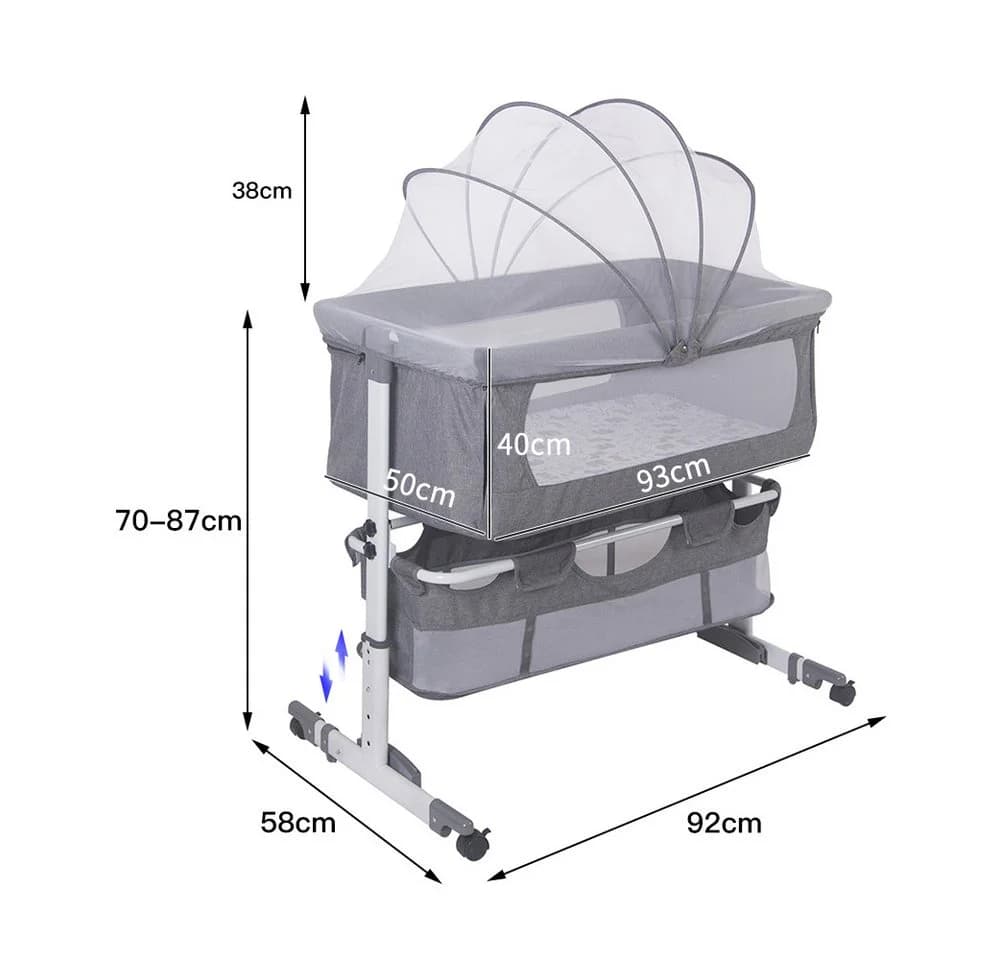 JEOBEST Beistellbett 3in1 Grau mit Moskitonetz & Rollen - Bild 4
