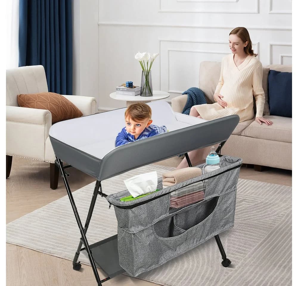 JEOBEST Wickeltisch Baby Grau Faltbar Mobil