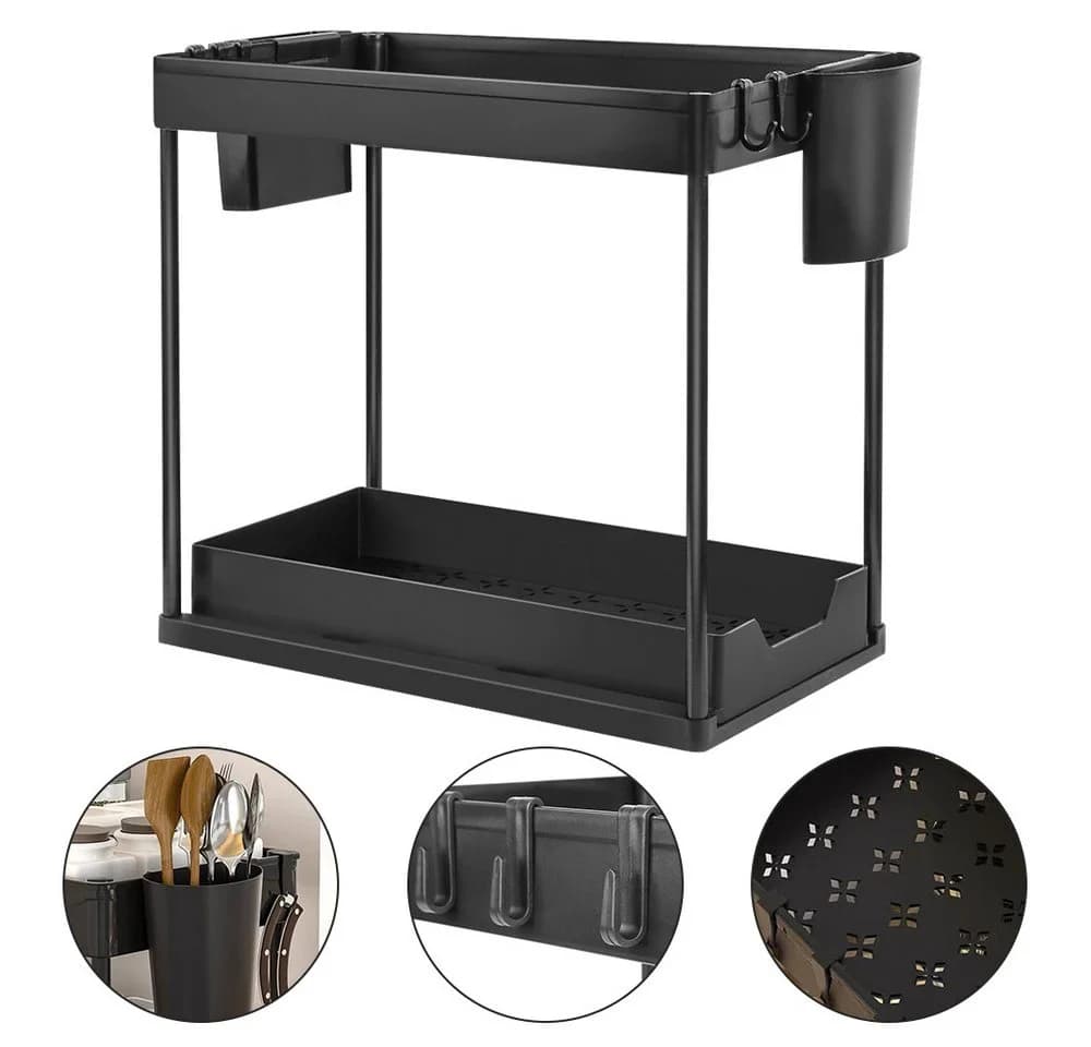 JEOBEST Küchenregal Schwarz 2 Etagen Unter Waschbecken Organizer