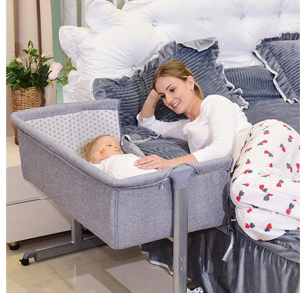 JEOBEST Beistellbett 3 in 1 Grau mit Moskitonetz