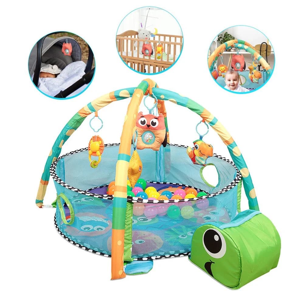 JEOBEST Krabbeldecke 3-in-1 Spielmatte mit Bällen Grün/Blau - Bild 2