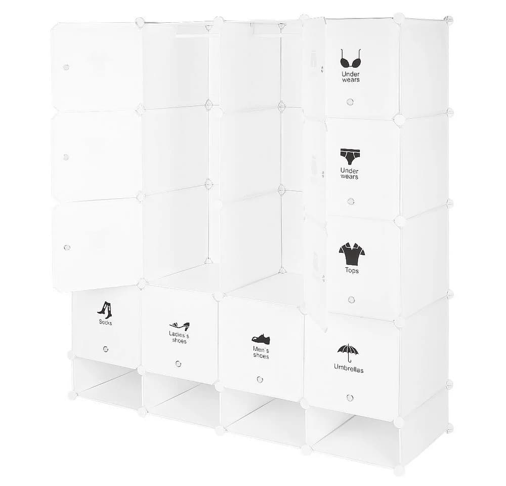 JEOBEST Kleiderschrank Tragbarer Regalsystem 20 Würfel Kunststoff Weiß - Bild 3