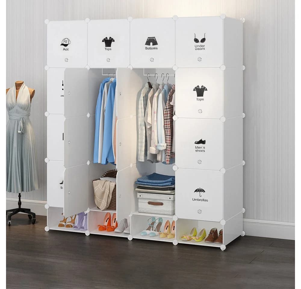 JEOBEST Kleiderschrank Tragbarer Regalsystem 20 Würfel Kunststoff Weiß - Bild 4