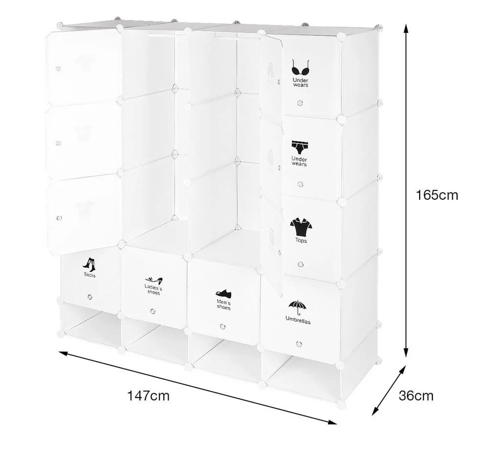 JEOBEST Kleiderschrank Tragbarer Regalsystem 20 Würfel Kunststoff Weiß - Bild 5