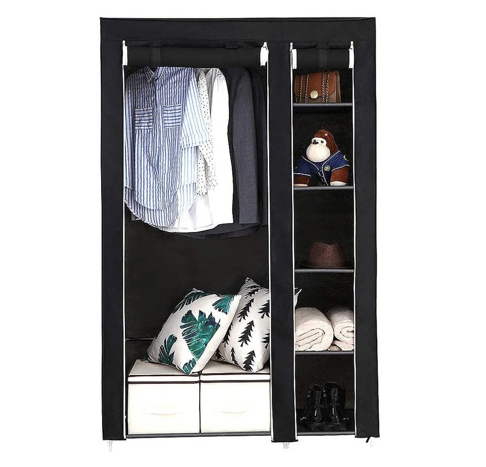 JEOBEST Stoffschrank Schwarz mit Kleiderstange & Böden - Bild 2