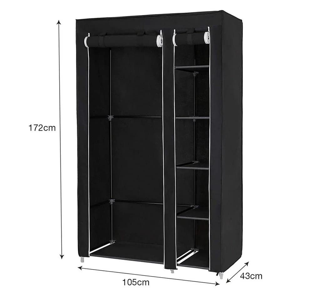 JEOBEST Stoffschrank Schwarz mit Kleiderstange & Böden - Bild 5