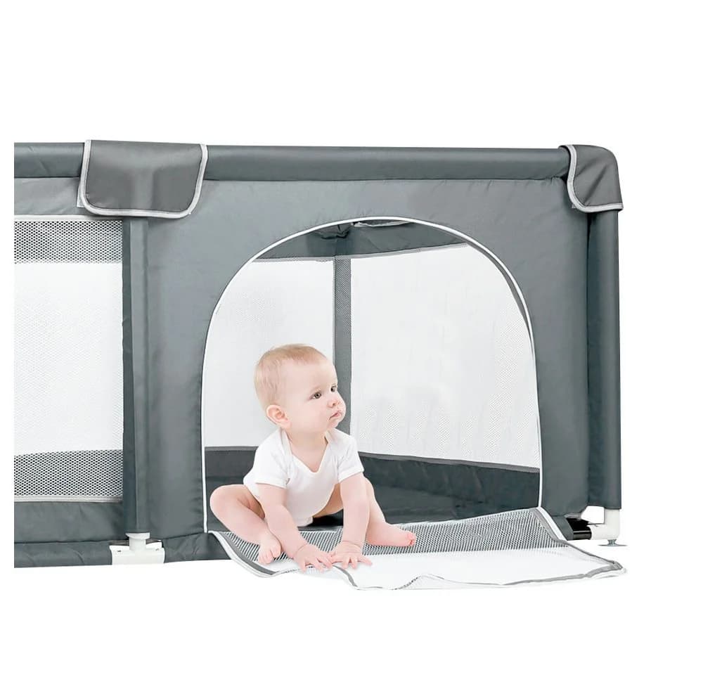 JEOBEST Laufgitter Baby Grau mit atmungsaktivem Netz und Tragetasche - Bild 3