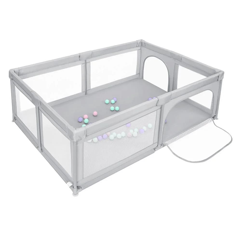 JEOBEST Laufgitter Laufstall Baby Grau XXL mit Netz - Bild 2