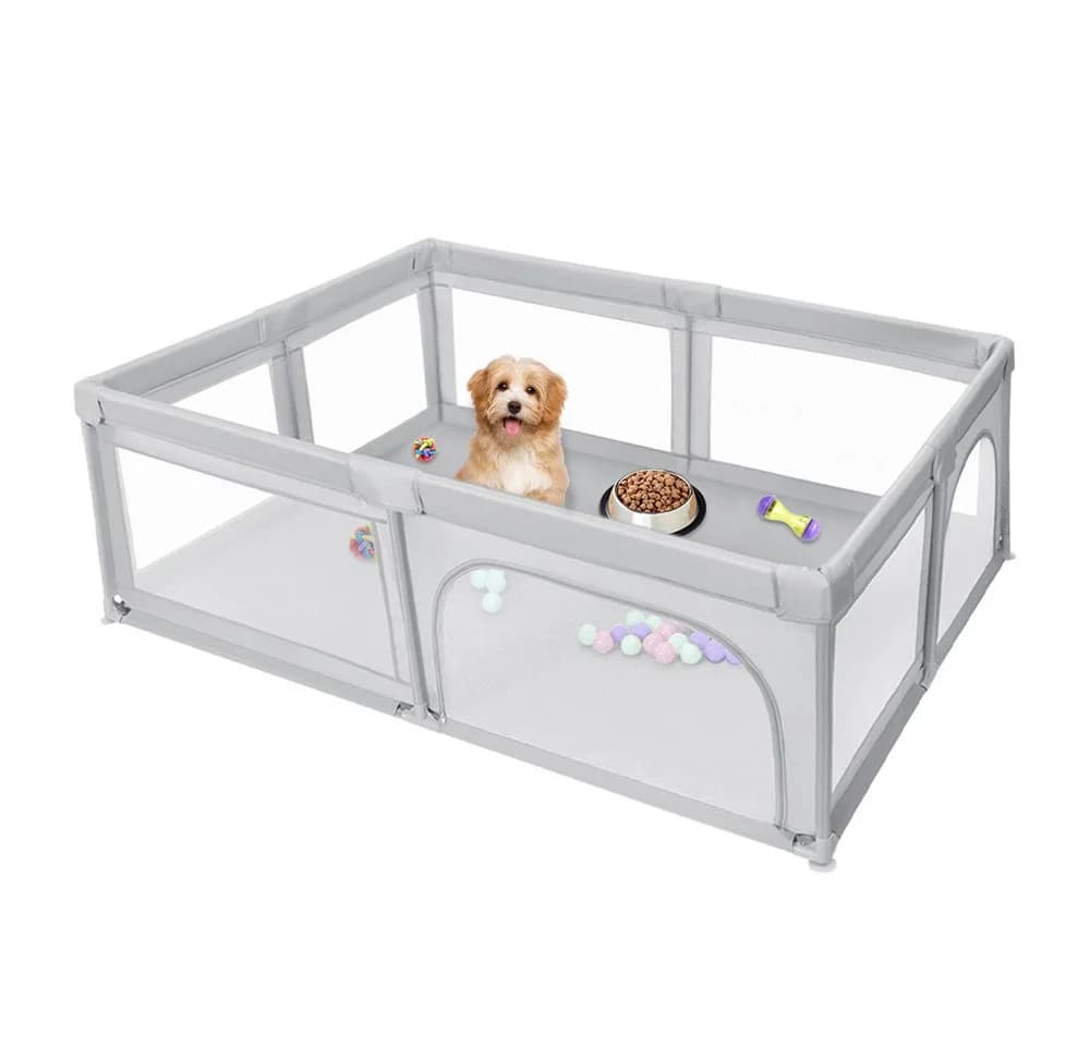 JEOBEST Laufgitter Laufstall Baby Grau XXL mit Netz - Bild 5