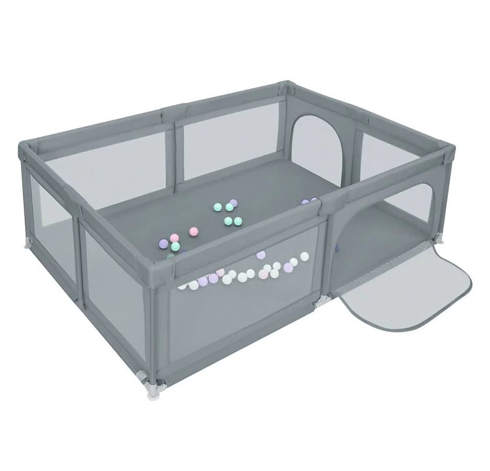 JEOBEST Laufgitter Laufstall Baby Grau XXL mit Netz - Bild 2